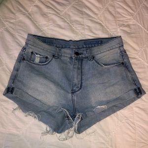 High waisted light wash shorts